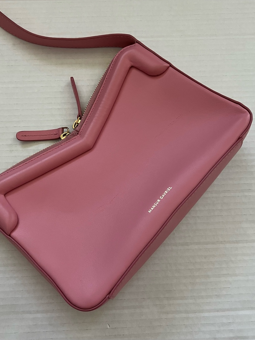 Mansur Gavriel Pink M Frame Double Zip Leather Baguette Shoulder Bag - Picture 6 of 16